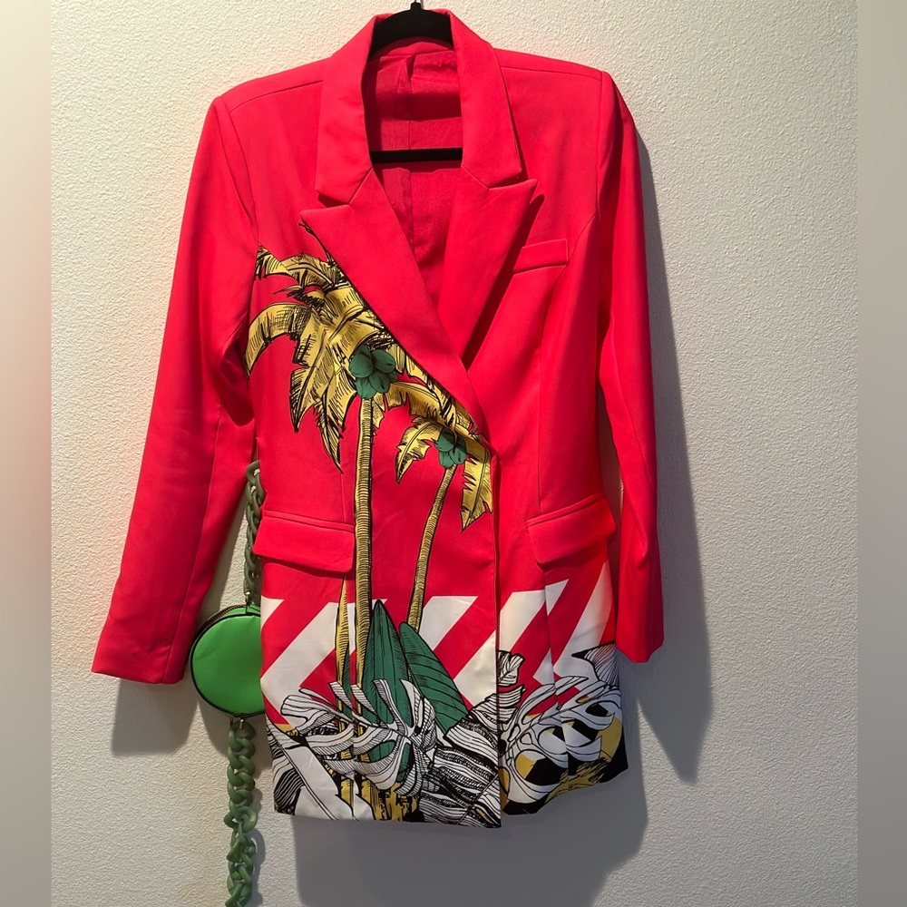 Hot pink tropical double breasted blazer